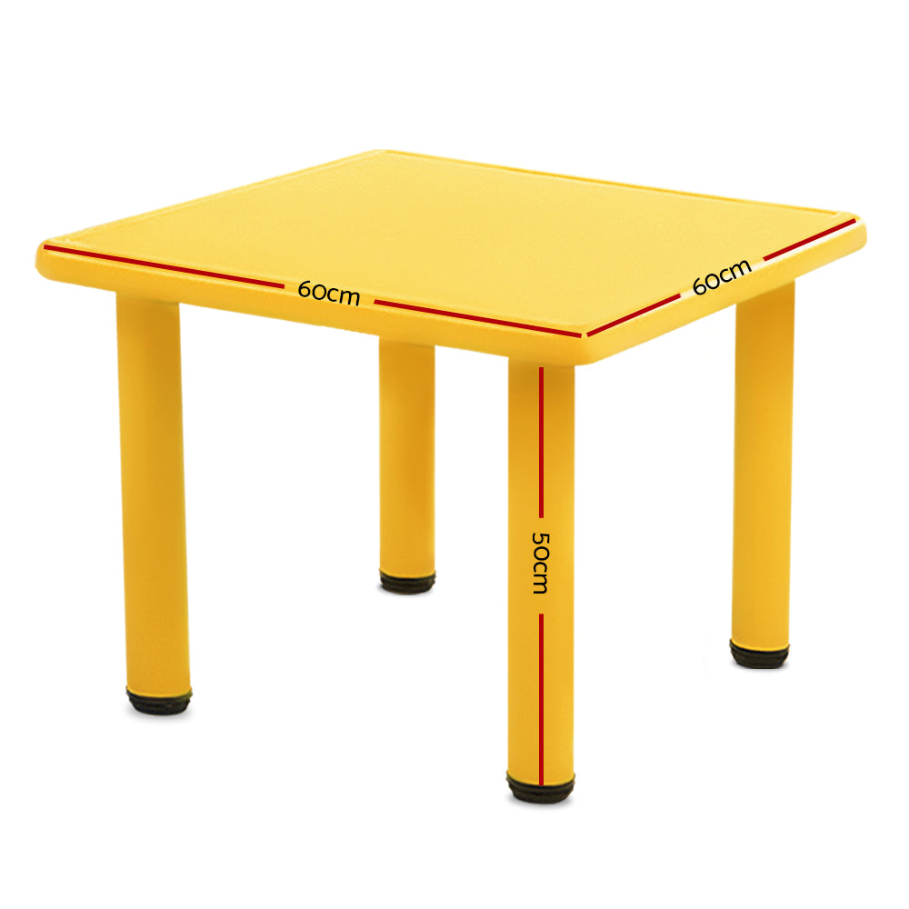 Children's Yellow Adjustable HDPE Plastic Play Table with Steel Frame - 60x60cm