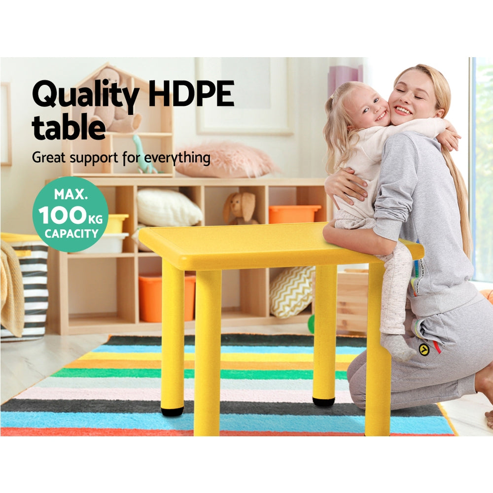 Children's Yellow Adjustable HDPE Plastic Play Table with Steel Frame - 60x60cm