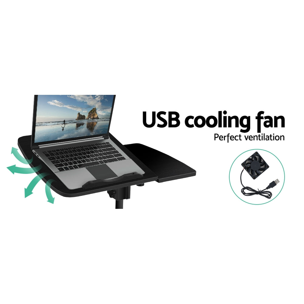 Adjustable Mobile Laptop Desk with USB Fan - Black