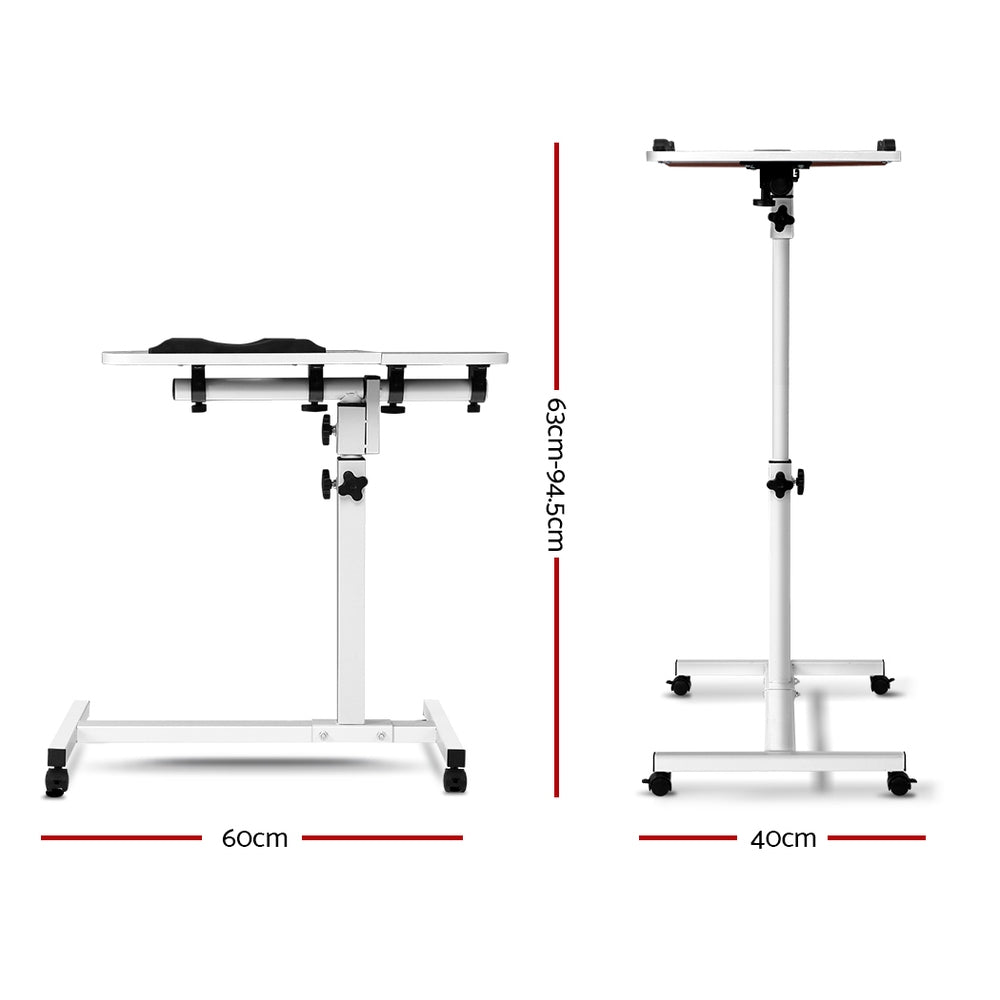 Adjustable Mobile Laptop Desk with USB Cooling Fan - White