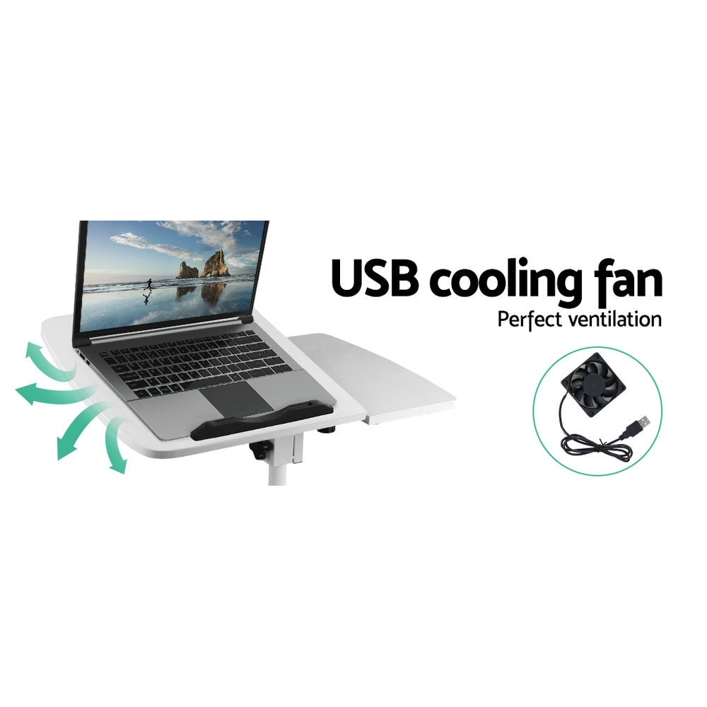 Adjustable Mobile Laptop Desk with USB Cooling Fan - White