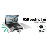 Adjustable Mobile Laptop Desk with USB Cooling Fan - White