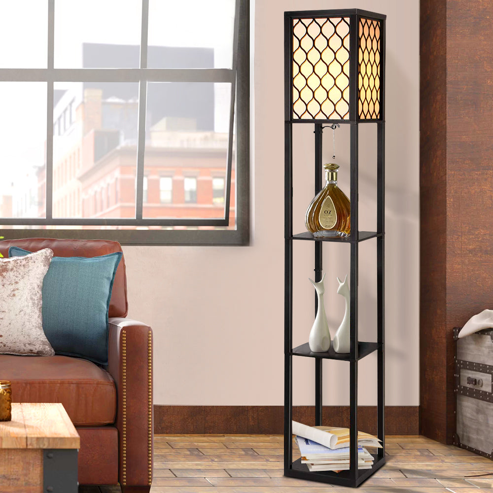 Vintage Artiss Floor Lamp with Storage Shelves – LED Reading Light for Bedroom and Living Room