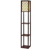 Vintage Wood Standing Floor Lamp with LED Storage Shelves for Reading and Decor