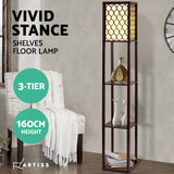 Vintage Wood Standing Floor Lamp with LED Storage Shelves for Reading and Decor