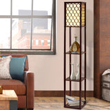 Vintage Wood Standing Floor Lamp with LED Storage Shelves for Reading and Decor