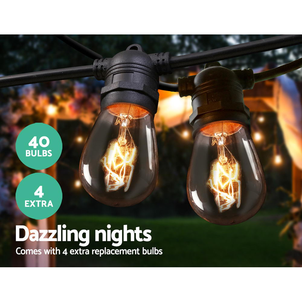 Festive 38m Connectable Festoon String Lights with 40 LED Bulbs for Weddings and Outdoor Events