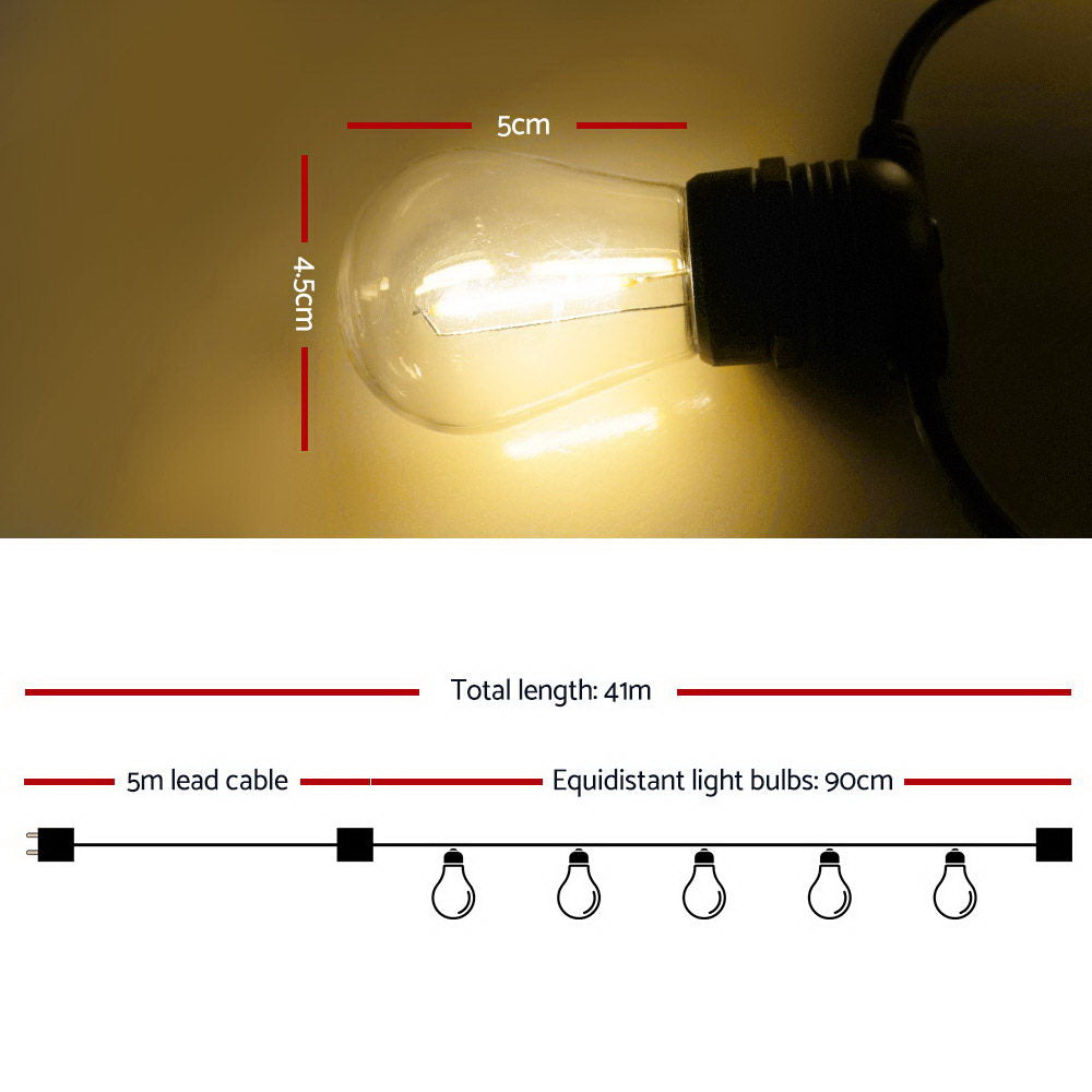 Jingle Jollys 41m Connectable LED Festoon Lights with 40 Bulbs for Weddings, Parties, and Christmas