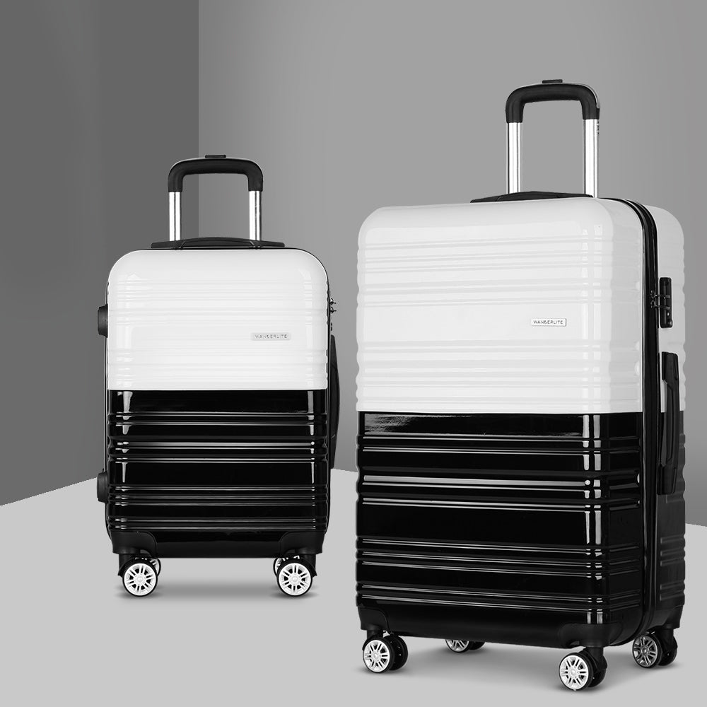 Stylish Wanderlite Black & White Lightweight Hard Shell Luggage Duo