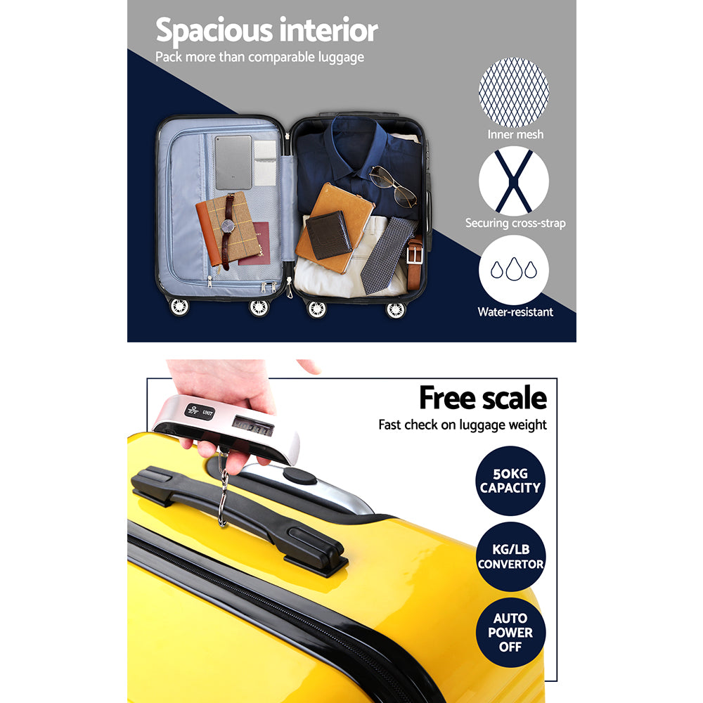 Wanderlite 3-Piece Lightweight Hard Shell Travel Set in Vibrant Yellow and Navy