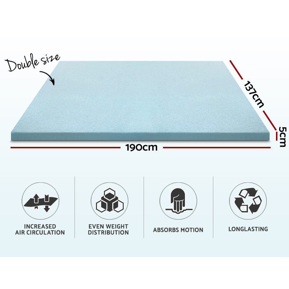 Giselle Cool Gel Memory Foam Mattress Topper with Bamboo Cover - 5cm Double Size