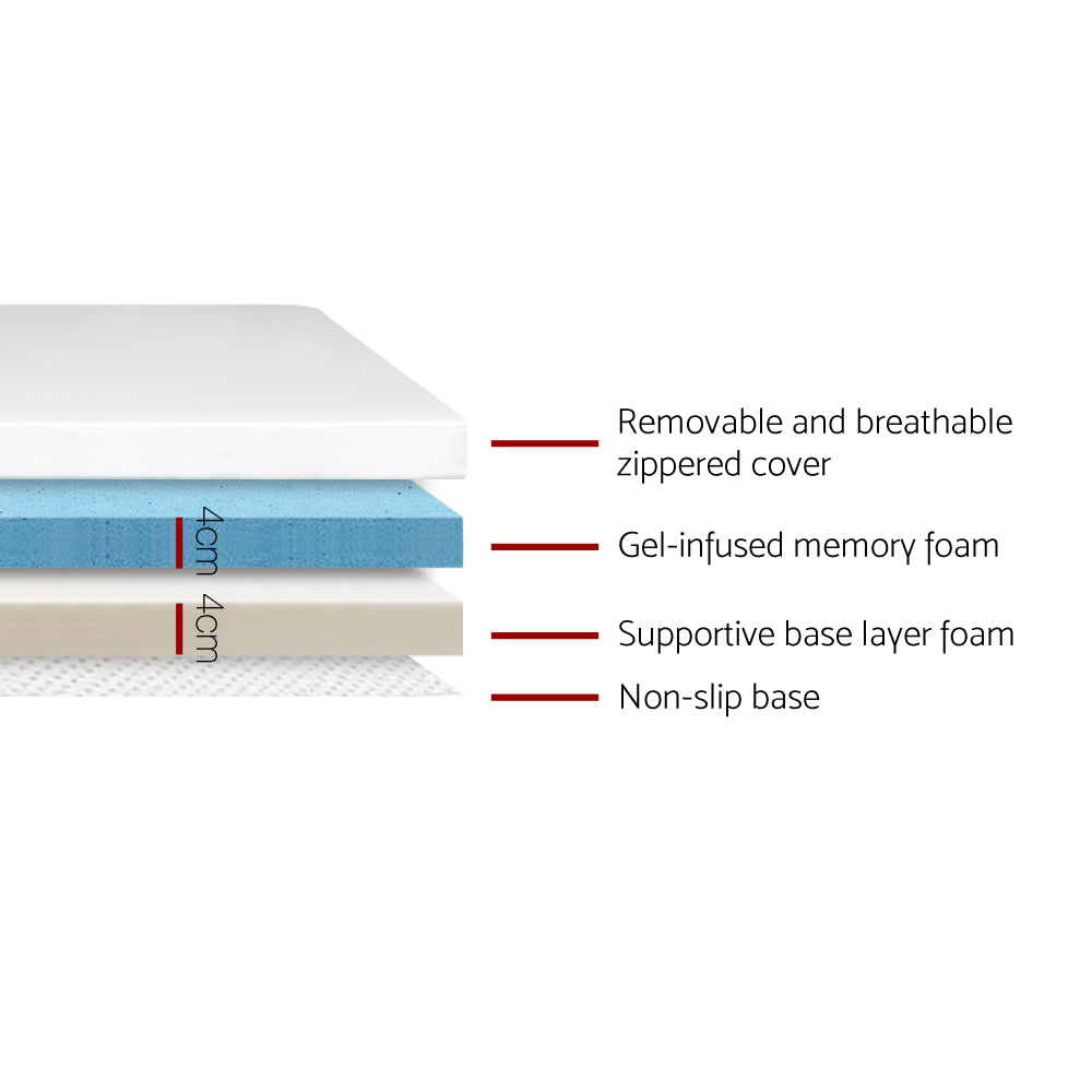 Queen Size Dual Layer Gel-Infused Memory Foam Mattress Topper