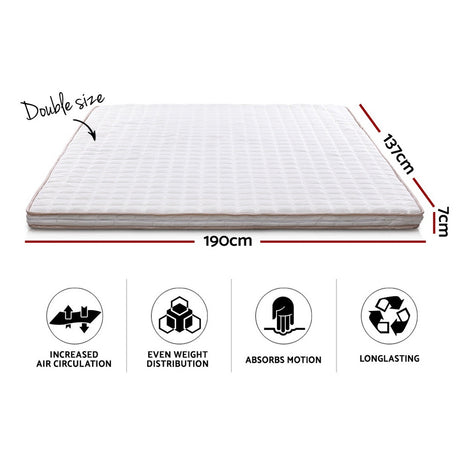 Giselle Bedding Luxurious 7cm Memory Foam Mattress Topper with Removable Cover - Double Size