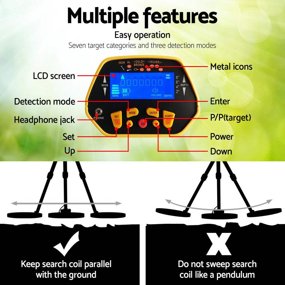 High-Sensitivity LCD Metal Detector & Pinpointer for Treasure Hunting - Waterproof, Adjustable, and Lightweight