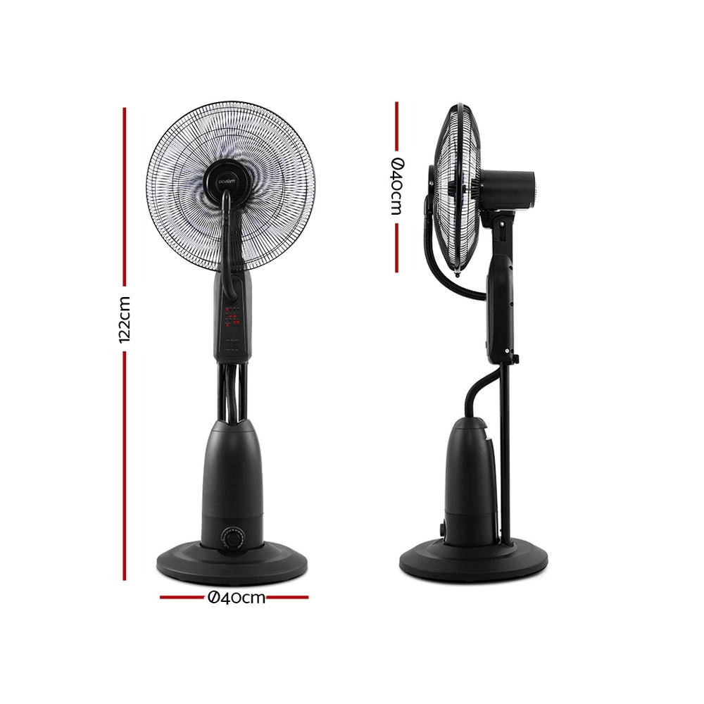 Devanti Hybrid Mist Pedestal Fan with Timer & Remote Control - 5-Blade Cooling Fan in Black