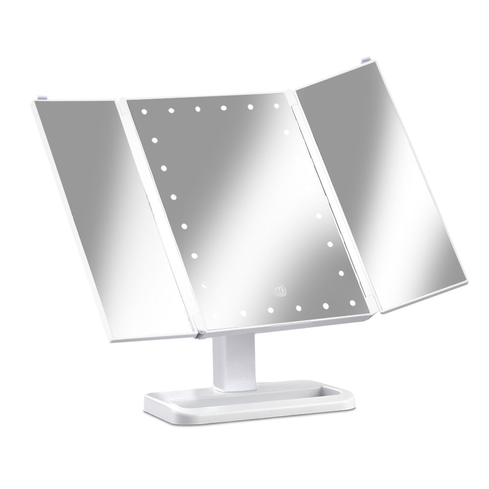 Illuminated Tri-Fold Cosmetic Mirror with Touch Control