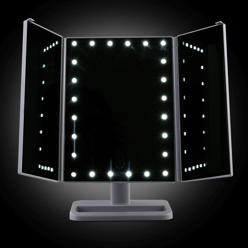 Illuminated Tri-Fold Cosmetic Mirror with Touch Control