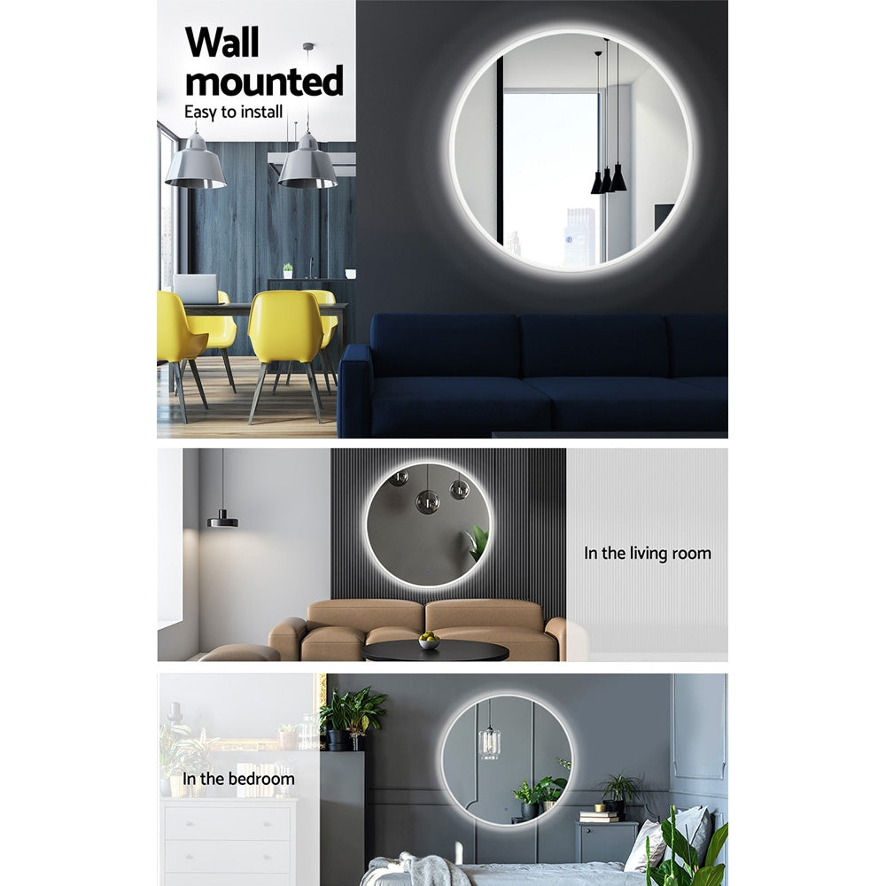 Illuminated 50CM Round Bathroom LED Wall Mirror with Anti-Fog Feature