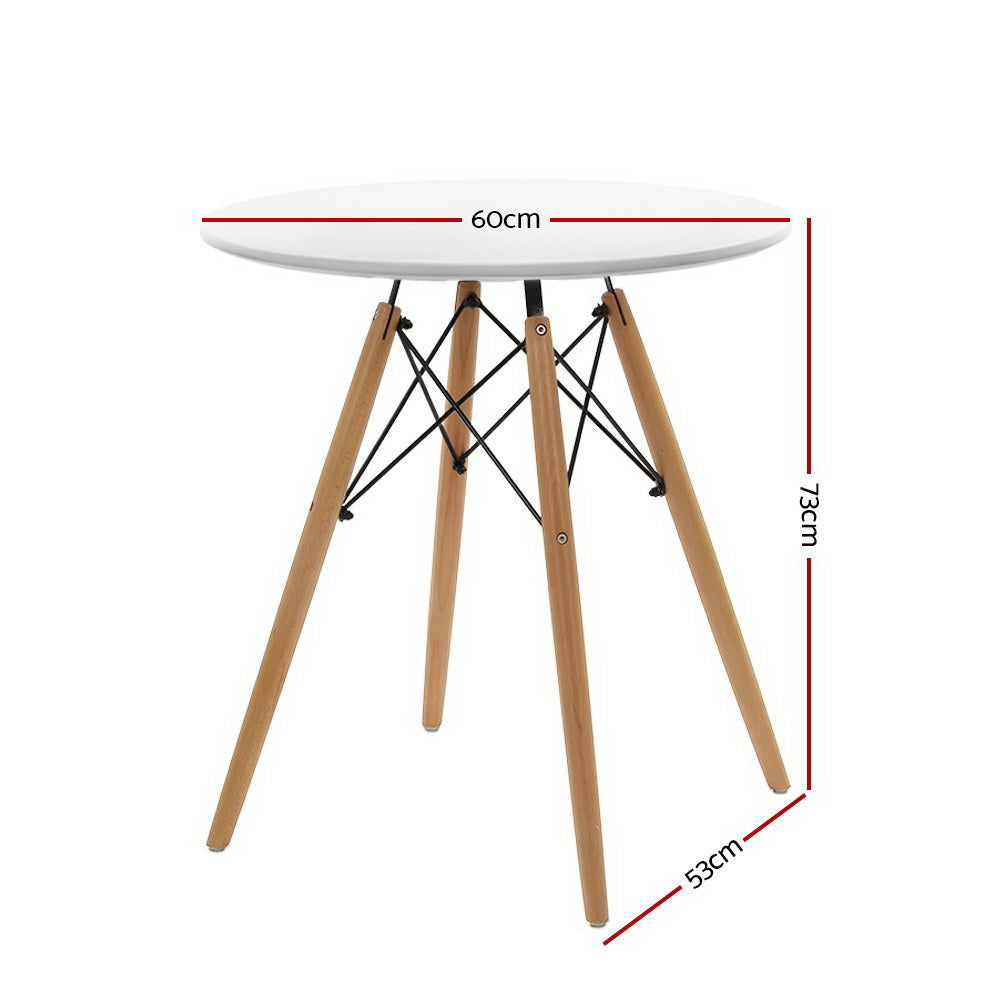 Retro White Round Dining Table for 4 - 60cm Cafe Kitchen Timber MDF