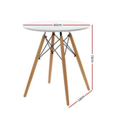 Retro White Round Dining Table for 4 - 60cm Cafe Kitchen Timber MDF