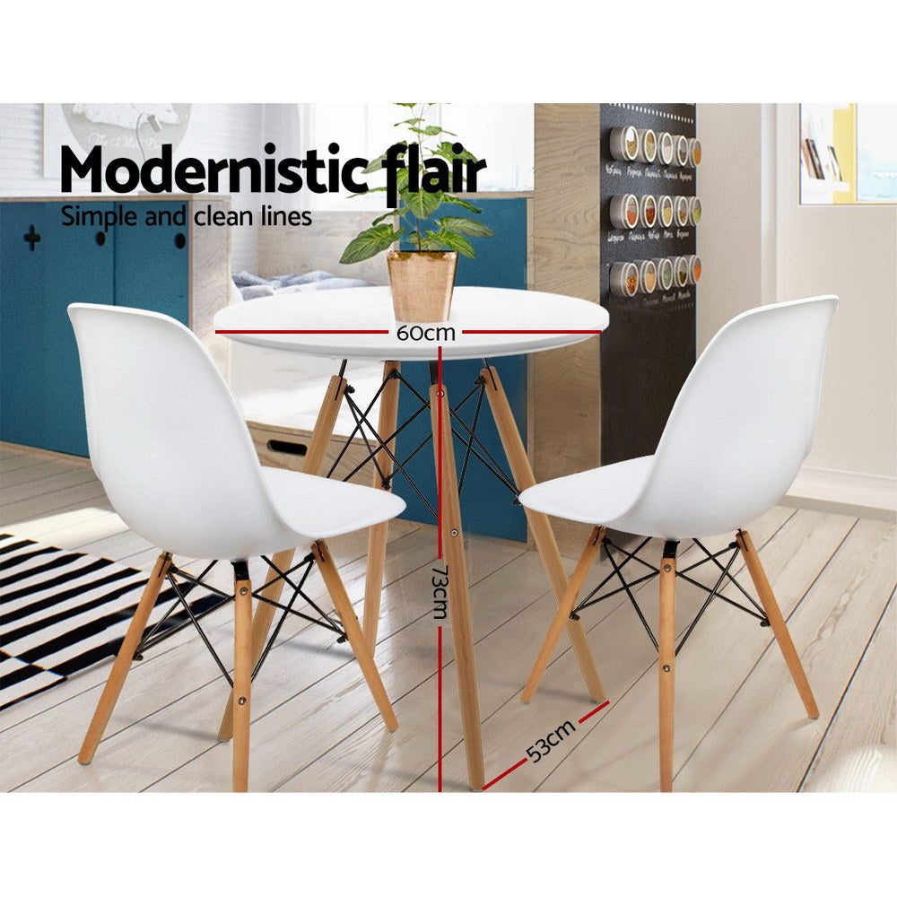 Retro White Round Dining Table for 4 - 60cm Cafe Kitchen Timber MDF