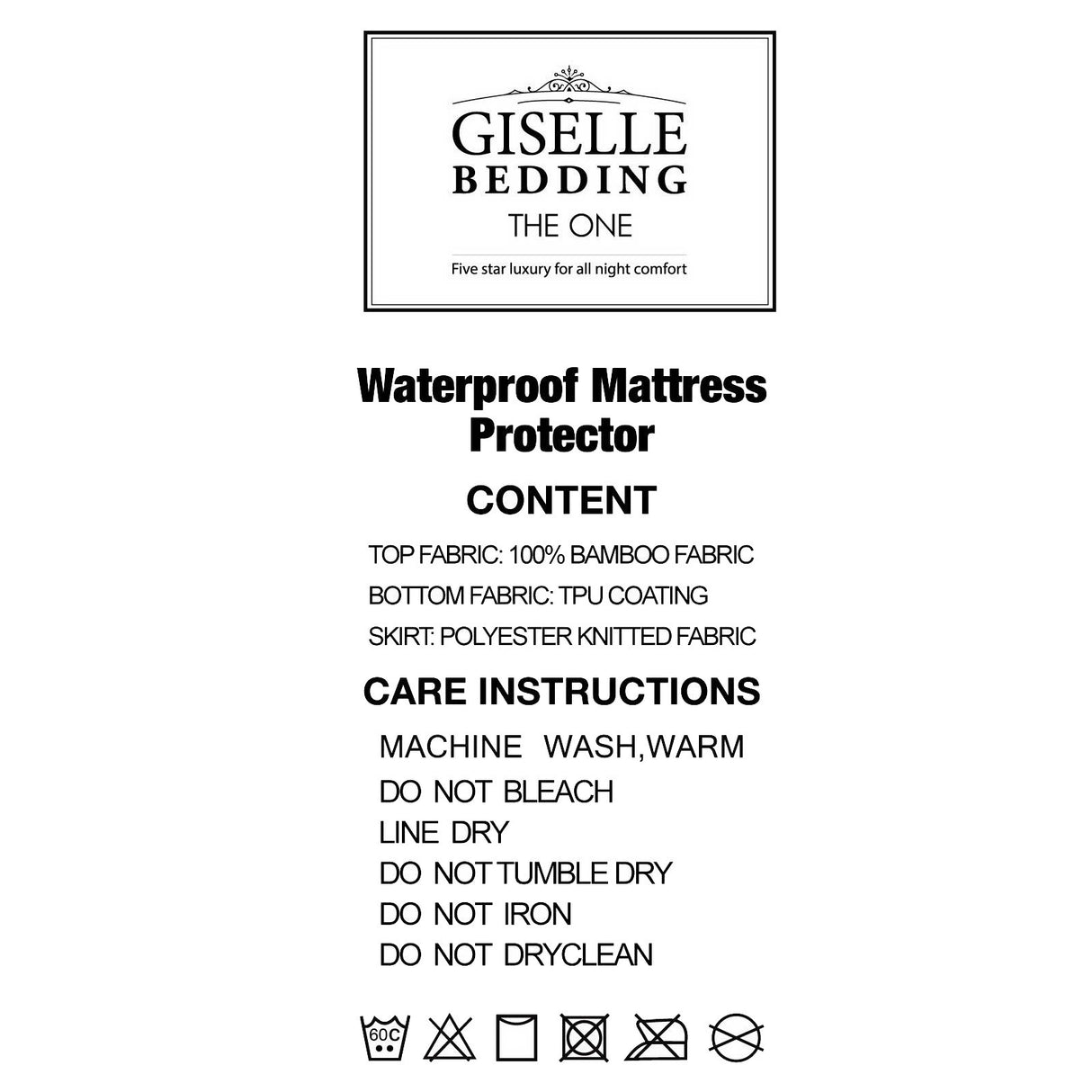 Queen Size Bamboo Mattress Protector - Waterproof and Hypoallergenic by Giselle Bedding