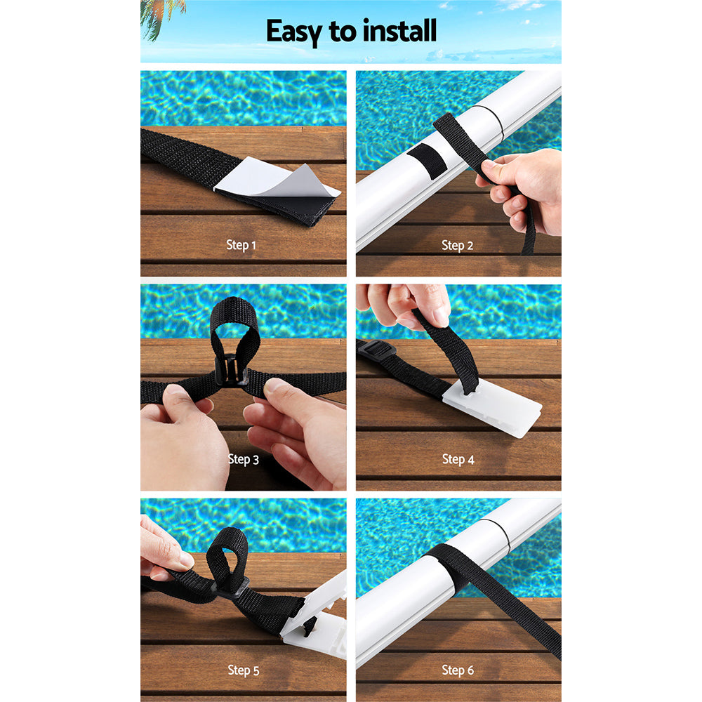 AquaBuddy Universal Pool Cover Roller Strap Kit - 8-Piece Set for Solar Protection