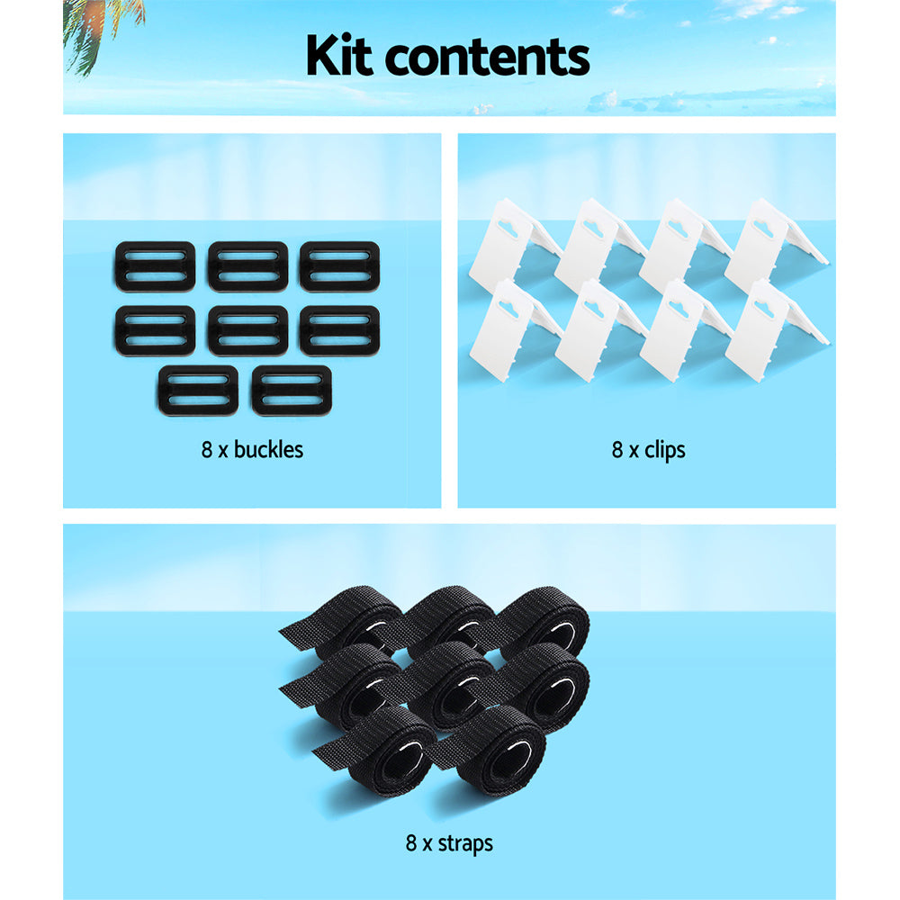 AquaBuddy Universal Pool Cover Roller Strap Kit - 8-Piece Set for Solar Protection