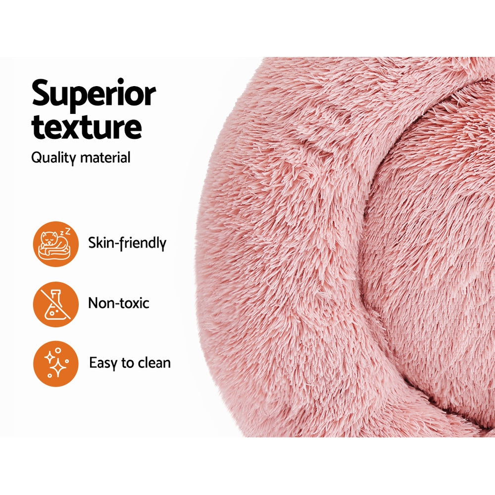 Cozy Pink Calming Cave Pet Bed for Small Dogs and Cats - Washable 60cm