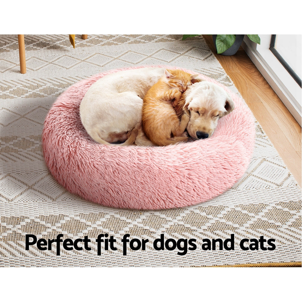 Cozy Pink Calming Cave Pet Bed for Small Dogs and Cats - Washable 60cm