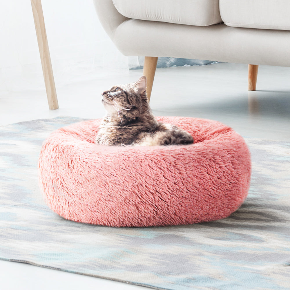 Cozy Pink Calming Cave Pet Bed for Small Dogs and Cats - Washable 60cm