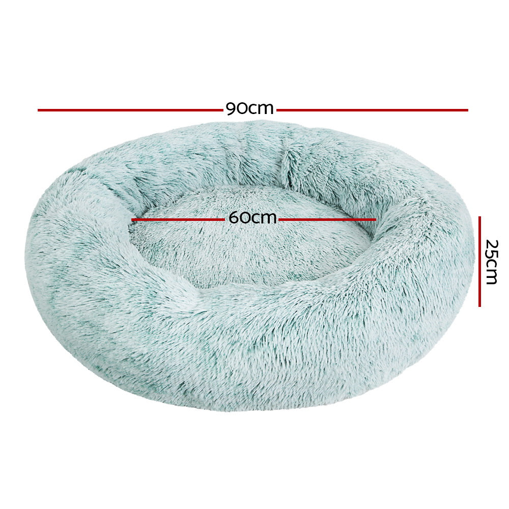 Large Teal Calming Pet Bed for Dogs and Cats - Washable Comfy Cave Design, 90cm