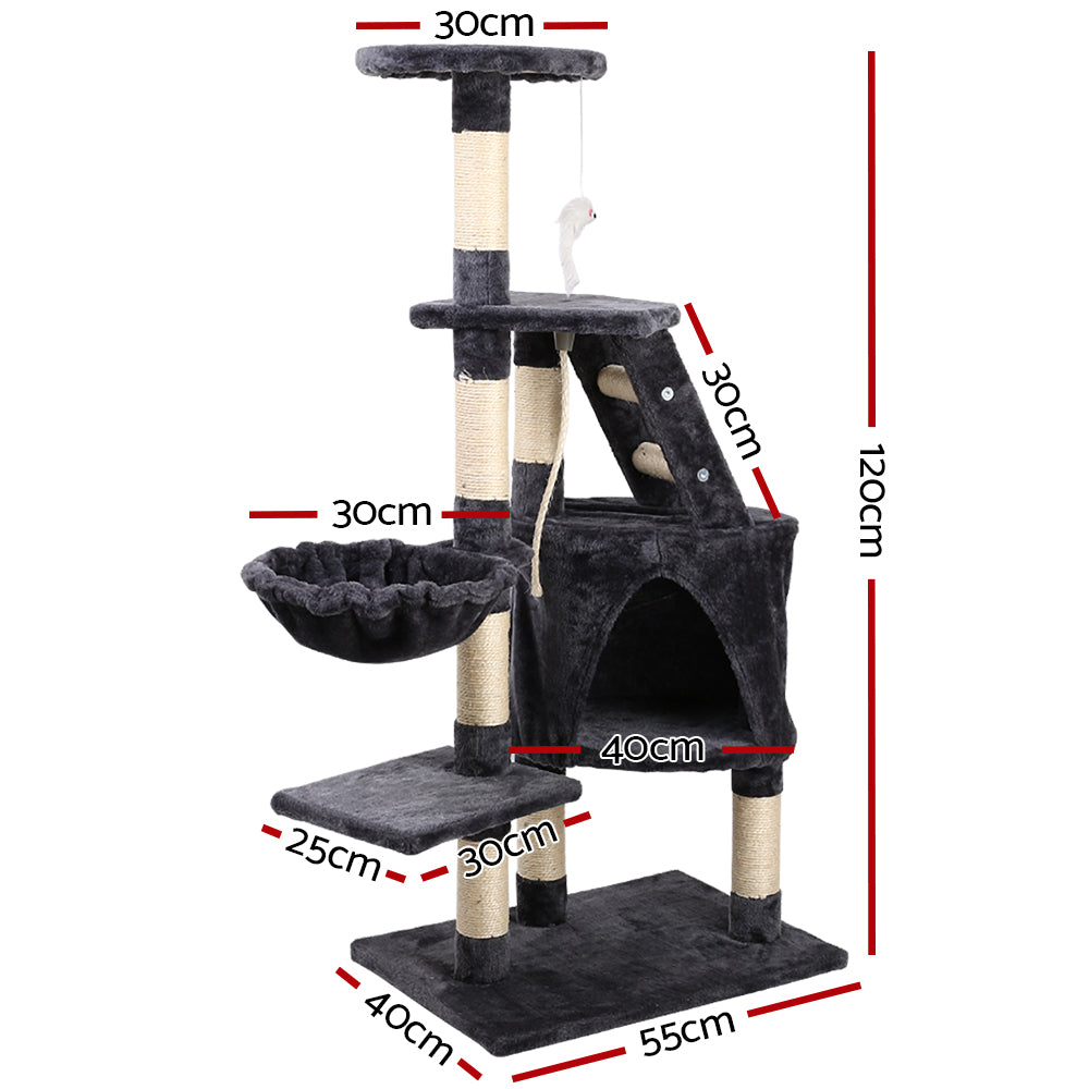 Multi-Level Cat Tree Tower with Scratching Posts and Cozy Condo for Feline Fun - 120cm Dark Grey