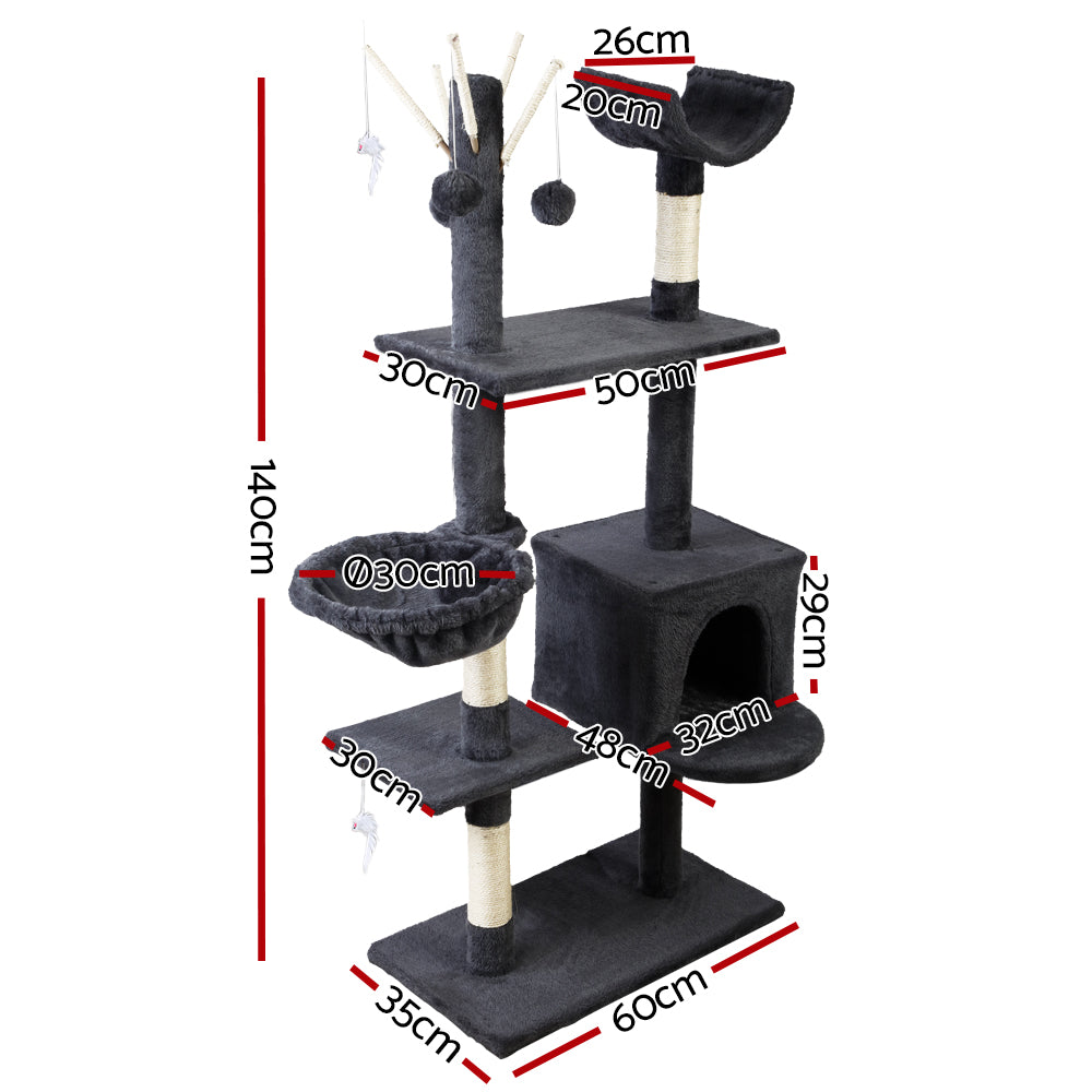 Feline Paradise 140cm Cat Tree with Scratching Post, Condo House, and Plush Furniture