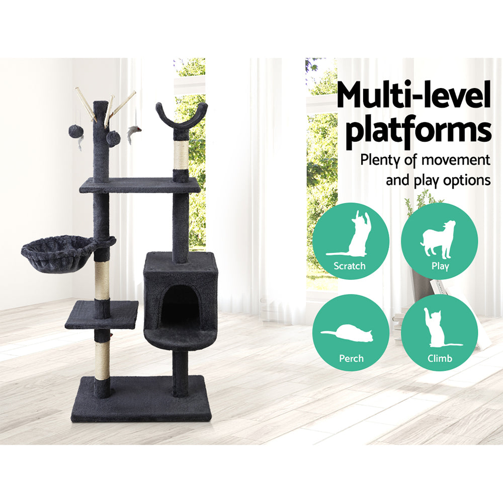 Feline Paradise 140cm Cat Tree with Scratching Post, Condo House, and Plush Furniture