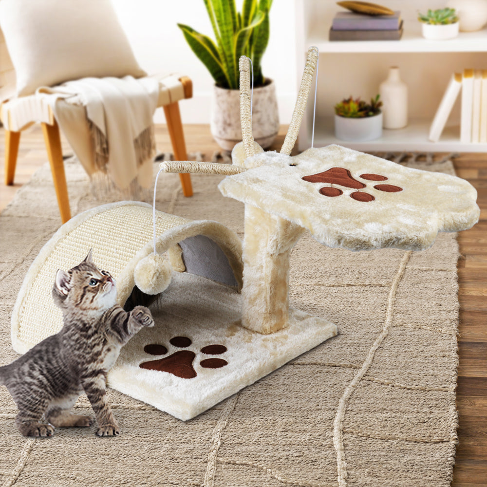 Beige 45cm Multi-Level Cat Tree with Scratching Post and Plush Condo for Feline Fun