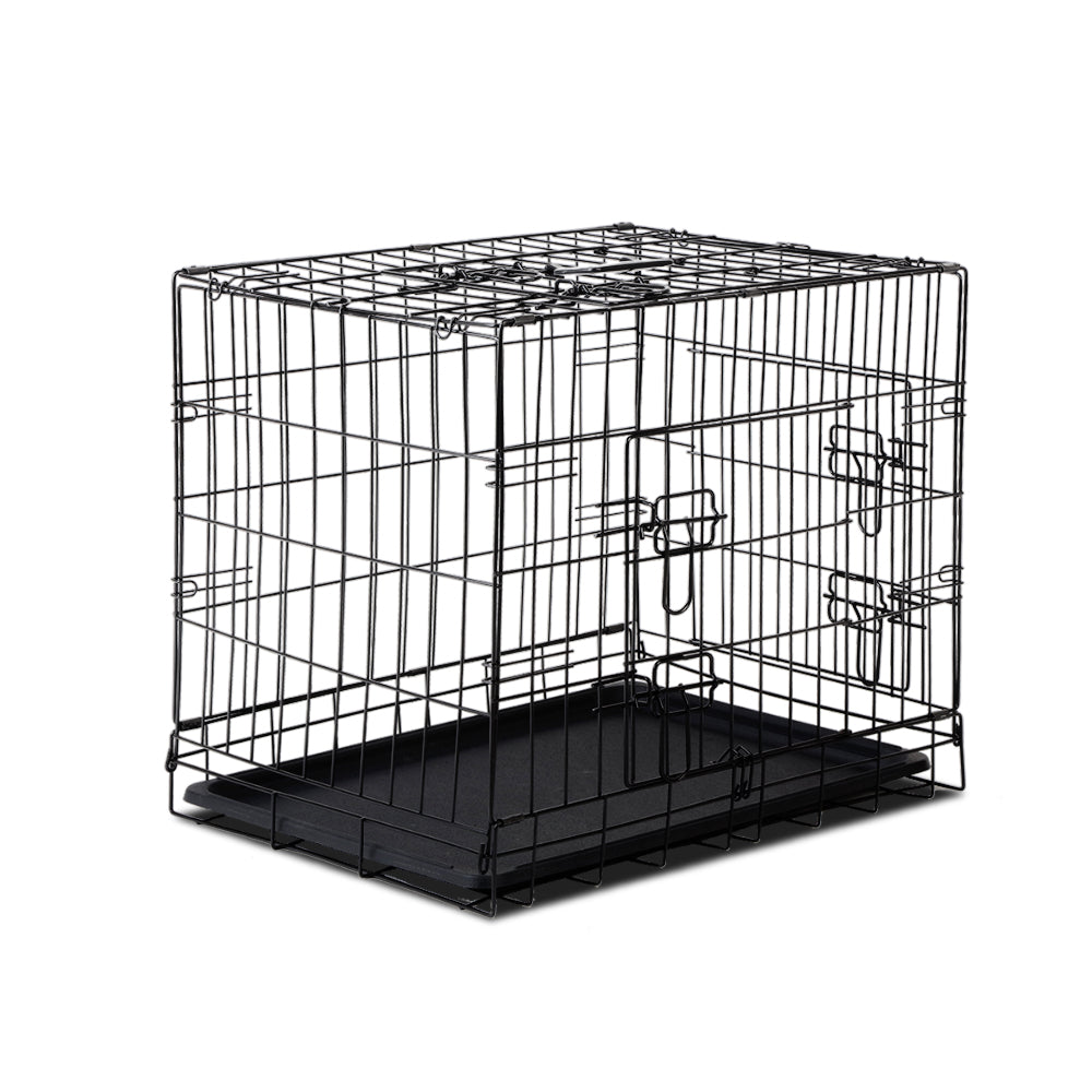 Foldable 24-Inch Heavy-Duty Black Dog Cage with Triple Access Doors