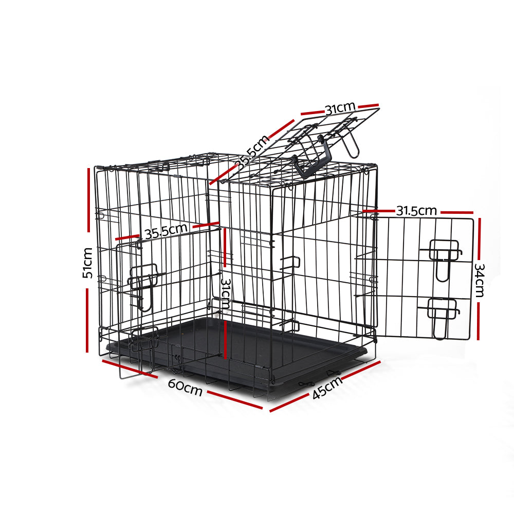 Foldable 24-Inch Heavy-Duty Black Dog Cage with Triple Access Doors