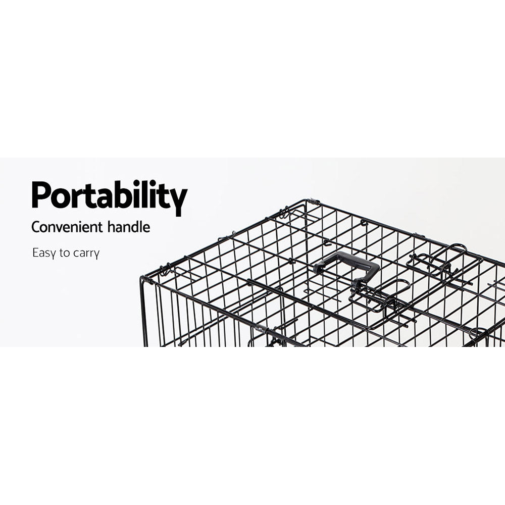 Foldable 24-Inch Heavy-Duty Black Dog Cage with Triple Access Doors