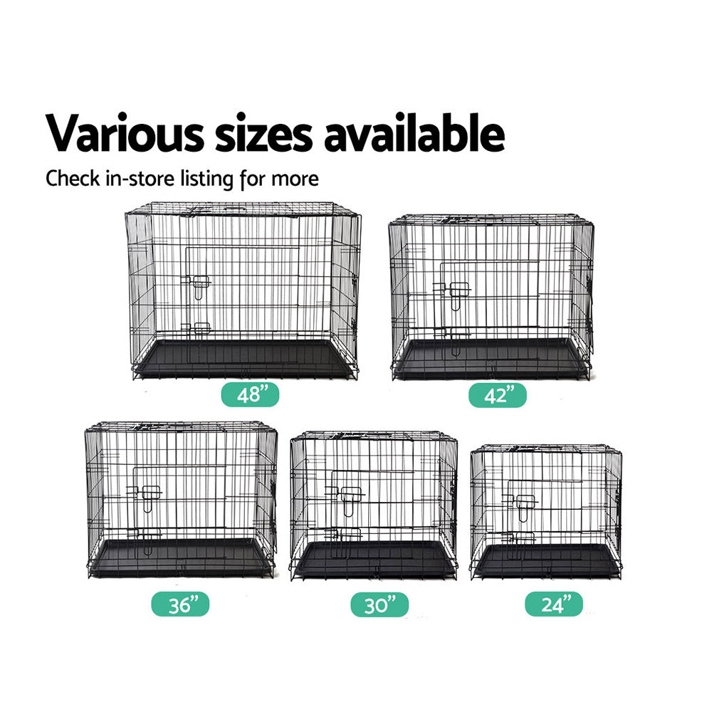 Foldable 24-Inch Heavy-Duty Black Dog Cage with Triple Access Doors