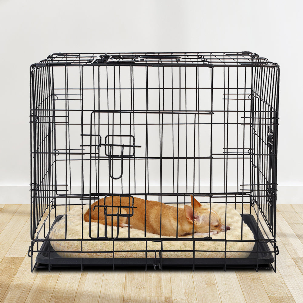 Foldable 24-Inch Heavy-Duty Black Dog Cage with Triple Access Doors