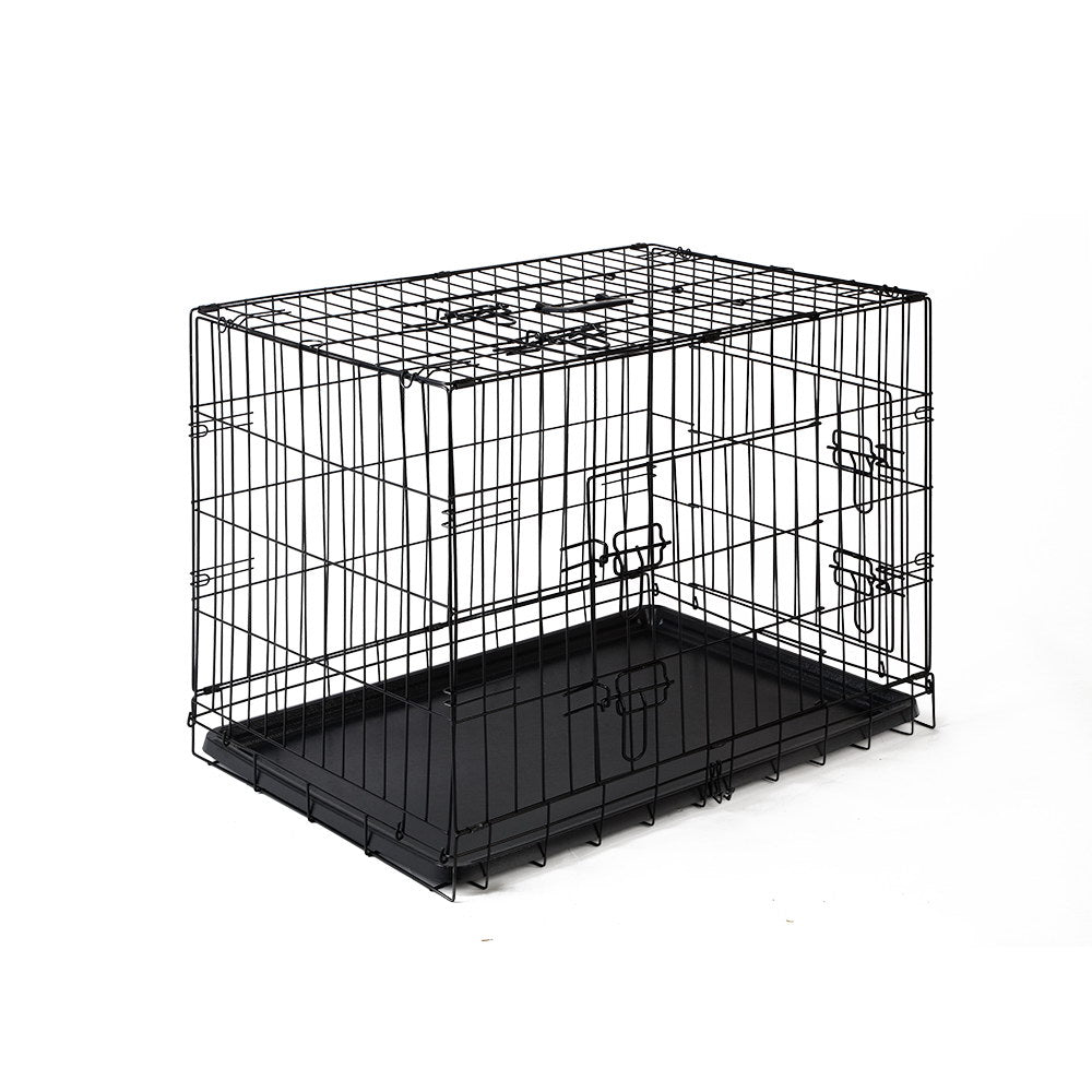 Foldable 30-Inch Metal Pet Cage with Triple Access Doors - Black