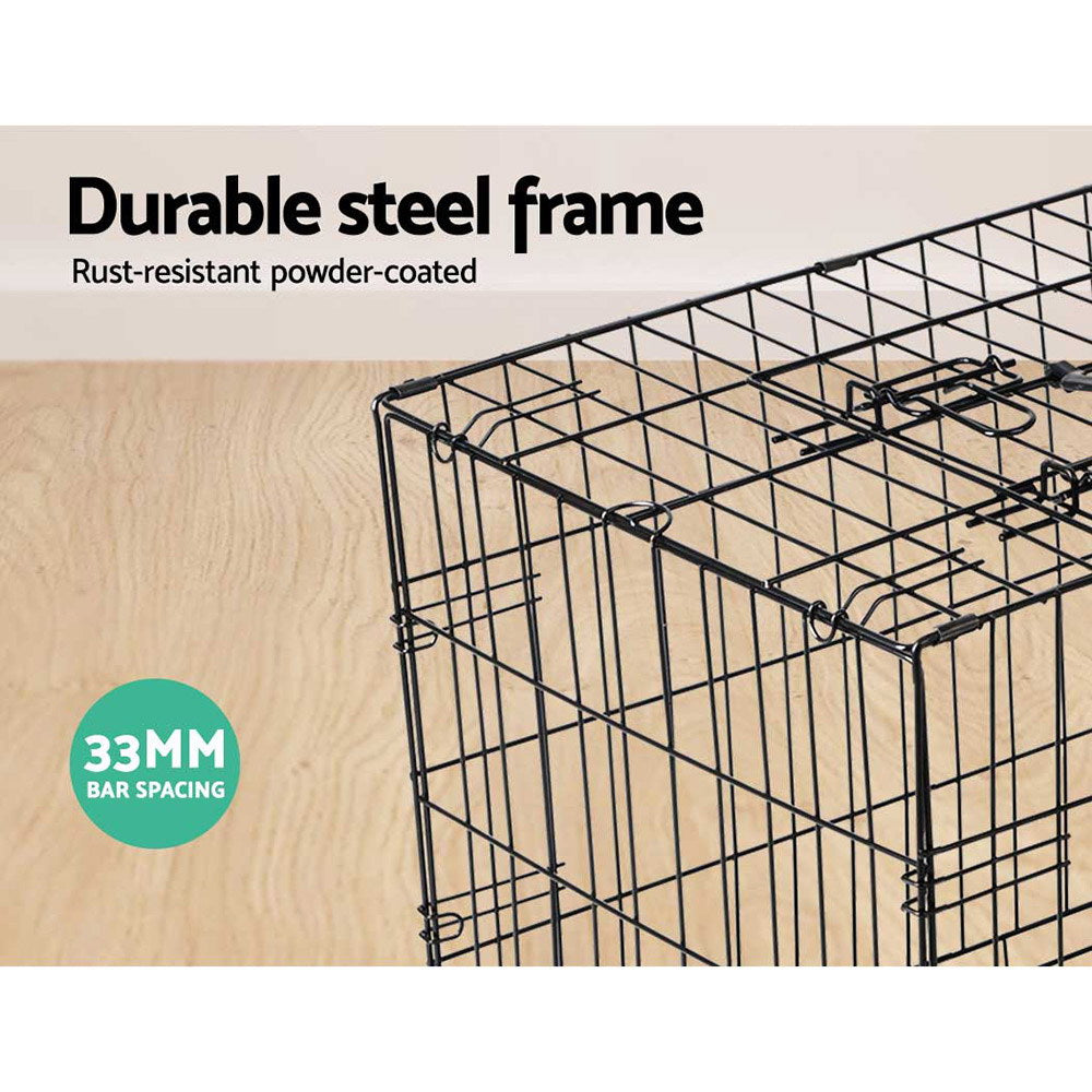 Foldable 30-Inch Metal Pet Cage with Triple Access Doors - Black