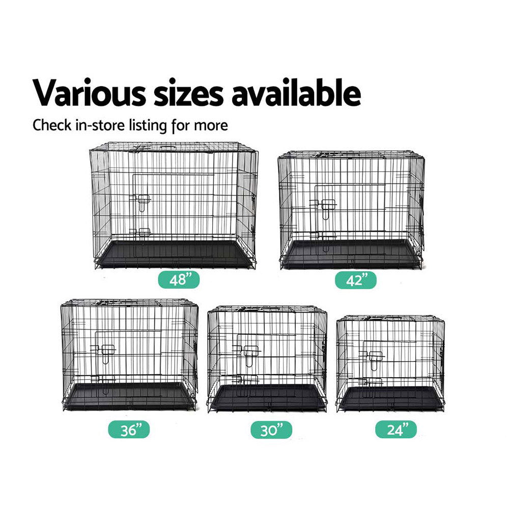 Foldable 30-Inch Metal Pet Cage with Triple Access Doors - Black