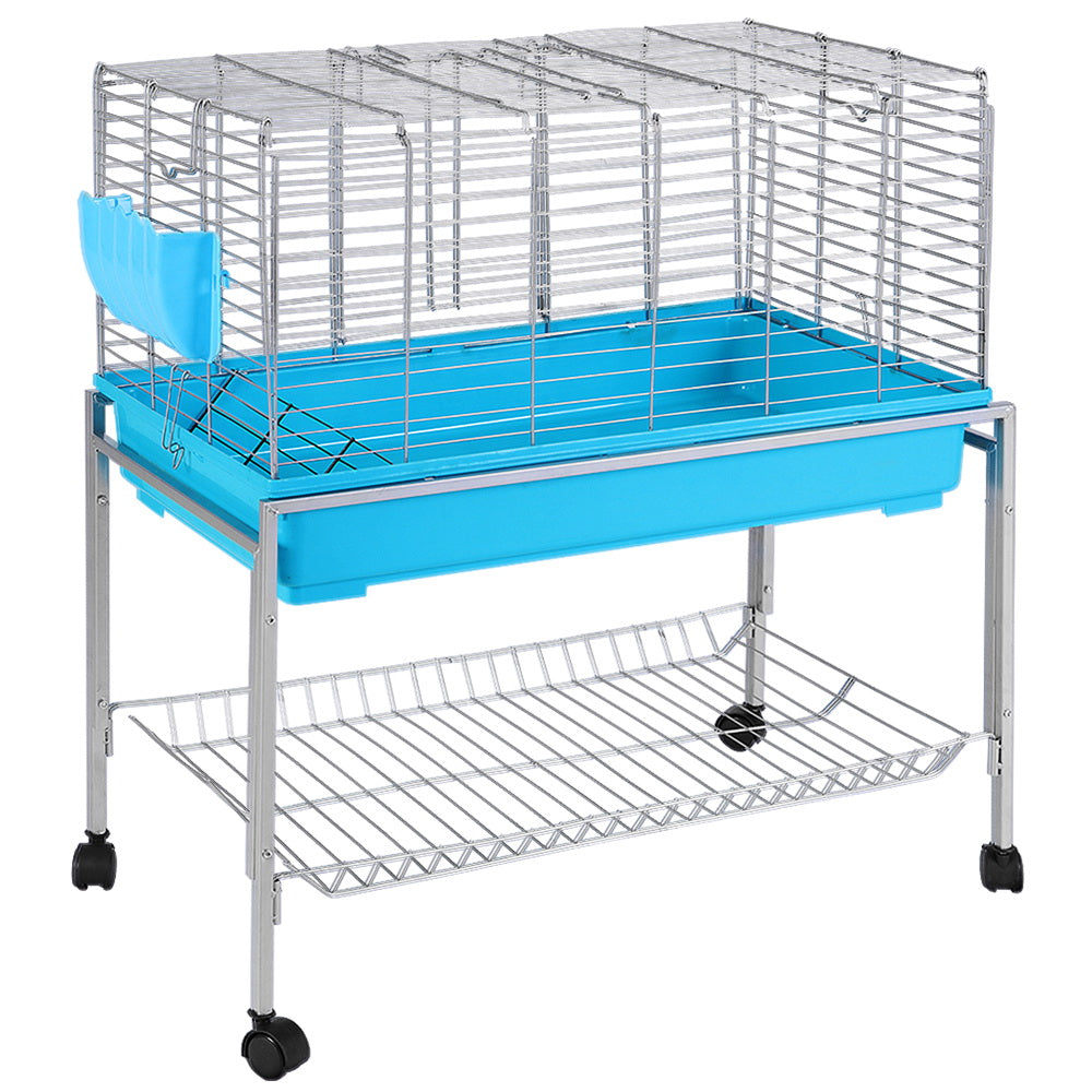 Deluxe Blue Rabbit and Small Pet Cage with Wheeled Stand and Accessories