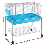 Deluxe Blue Rabbit and Small Pet Cage with Wheeled Stand and Accessories - Side View