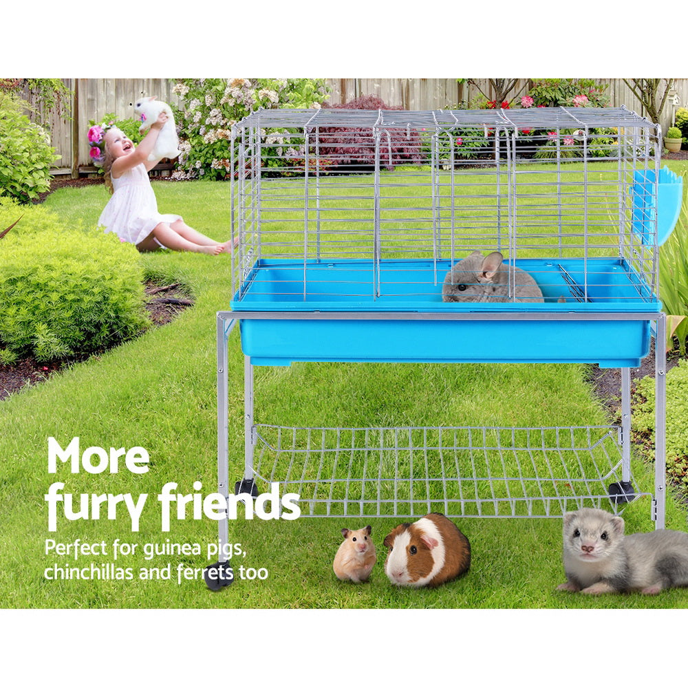 Deluxe Blue Rabbit and Small Pet Cage with Wheeled Stand and Accessories