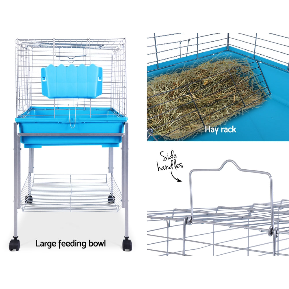 Deluxe Blue Rabbit and Small Pet Cage with Wheeled Stand and Accessories