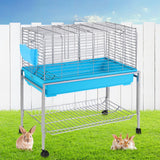 Deluxe Blue Rabbit and Small Pet Cage with Wheeled Stand and Accessories