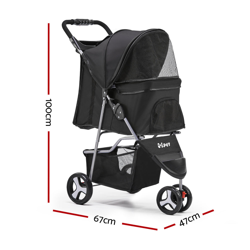 i.Pet 3-Wheel Pet Stroller - Stylish Black Edition